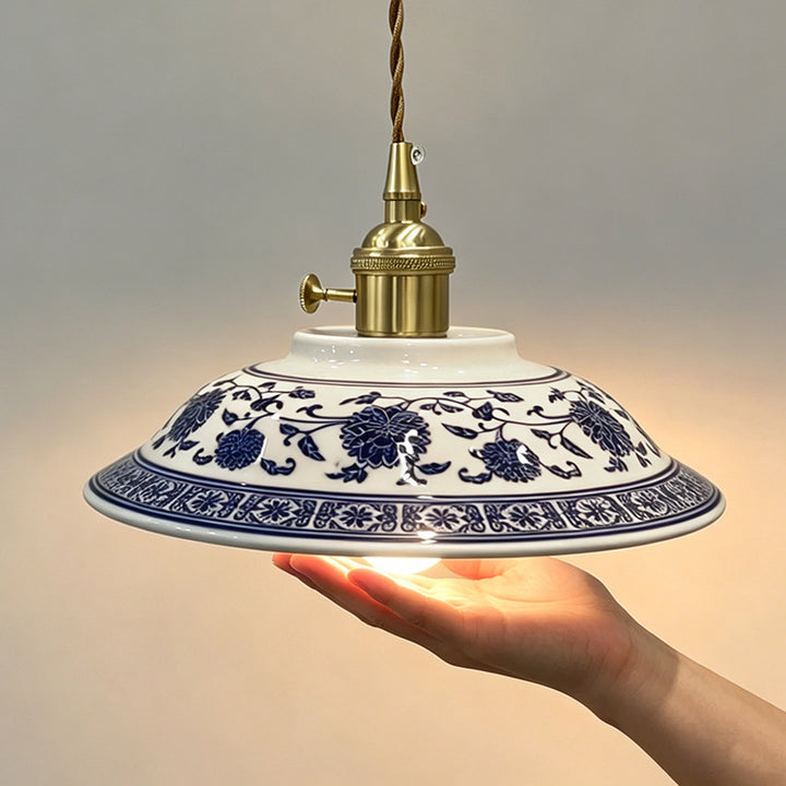 Brass & Ceramic Pendant Lamp — American-Style Hanging Light for Dining & Living Rooms